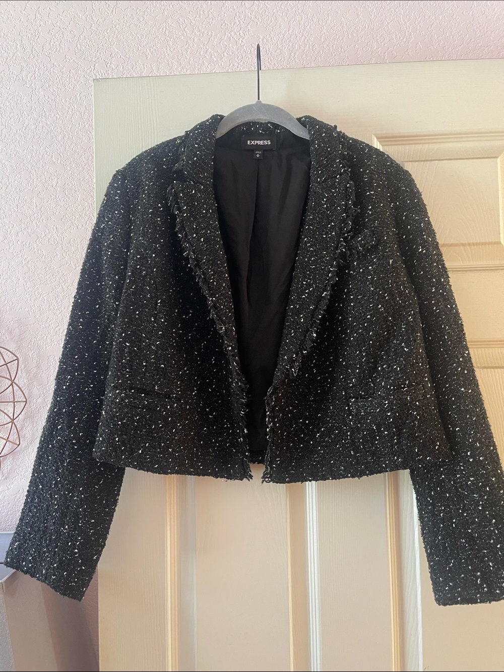 Express Black Speckled Tweed Cropped Blazer